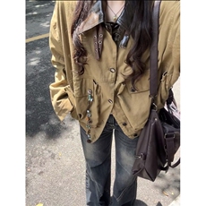 美式复古巴恩风工装外套男女新款秋冬季宽松休闲中性翻领夹克上衣，男装夹克，星座601-1