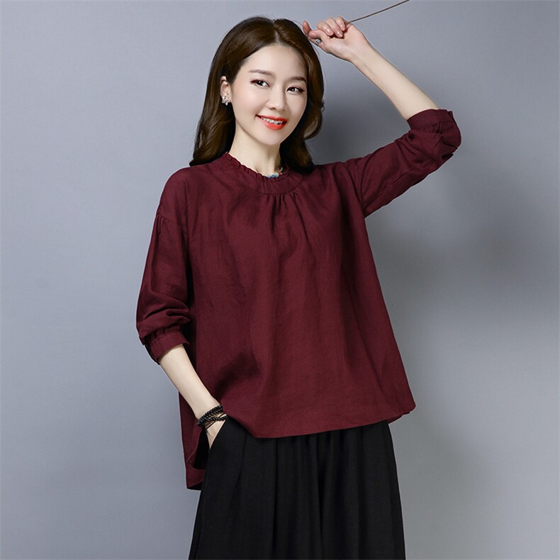 时尚简约舒适气质T恤纯色2021年春季圆领纽扣宽松,女装T恤,独衣靓