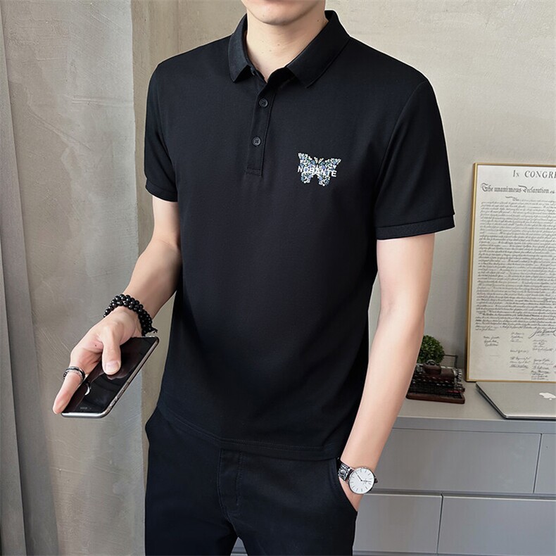 男装Polo衫夏季2025新款短袖翻领刺绣t恤男C317-1853-P55,男装T恤,电商C317