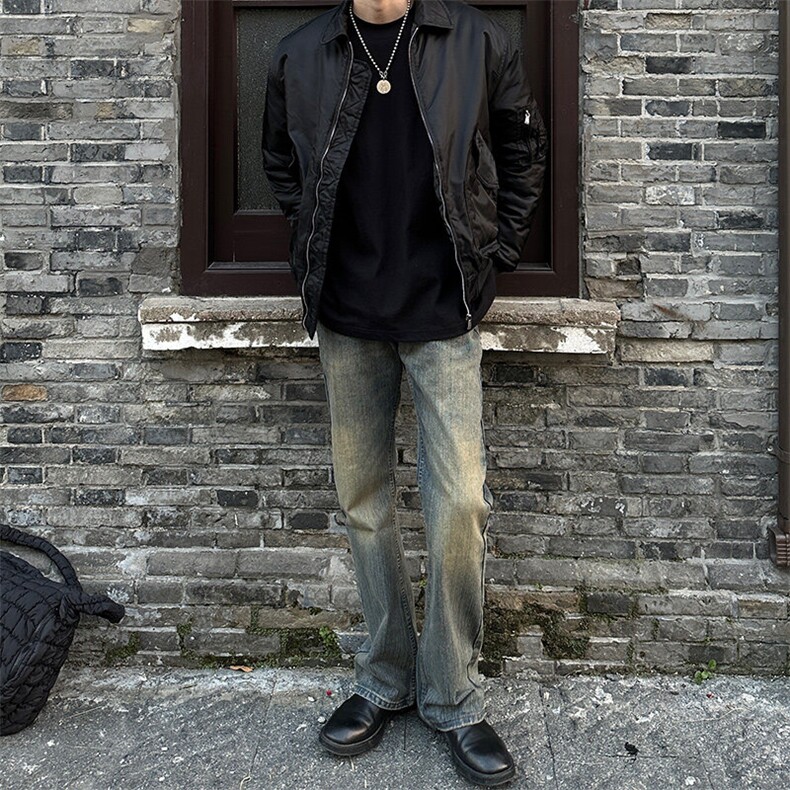 cleanfit巴家竹节牛仔裤高级感痞帅修身微喇叭裤,男装牛仔裤,星座310A-4