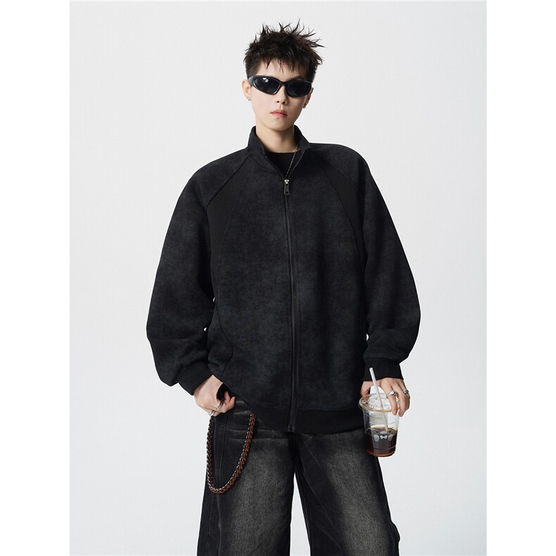 可二开罗纹拼接脏脏灰扎染面料大码M-5XL夹克JK78083P65控98，男装夹克，星座227-7