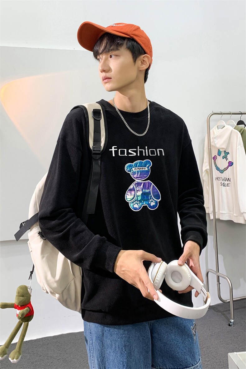 奥粒绒加厚卫衣男潮牌小熊刺绣宽松休闲外套W2292P30,男装卫衣,星座914