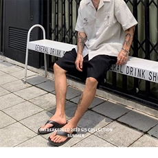 椰树刺绣短袖衬衫男款夏季日系度假风条纹衬衣复古五分袖翻领衬衣，男装衬衫，星座506A