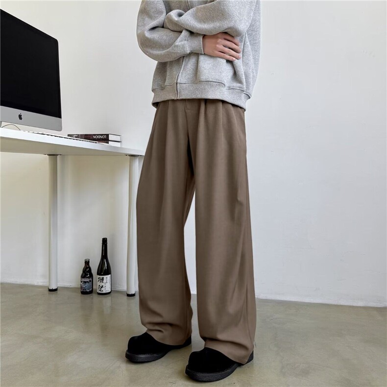 垂感西装裤男小众设计腰围魔术贴韩版百搭休闲阔腿弯刀裤,男装休闲裤,星座410-7