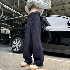 2025年春秋季复古牛仔裤阔腿宽松深色裤子男女小个子直筒裤K70733，男装牛仔裤，星座601-1