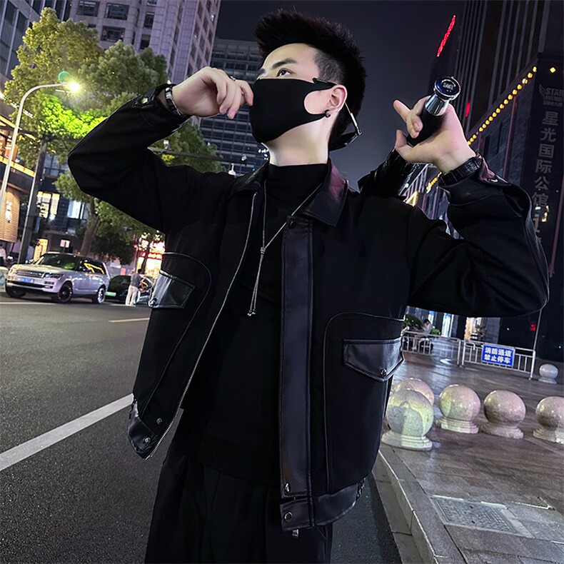 男士拼接翻领机车皮衣外套夹克A368-P8810-P118,男装夹克,电商A368