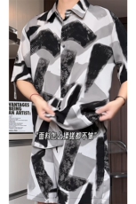 短袖衬衫男+短裤男潮流休闲套装男M-5XL大码TZ78704P50控98模特图，男装休闲套装，星座226-1