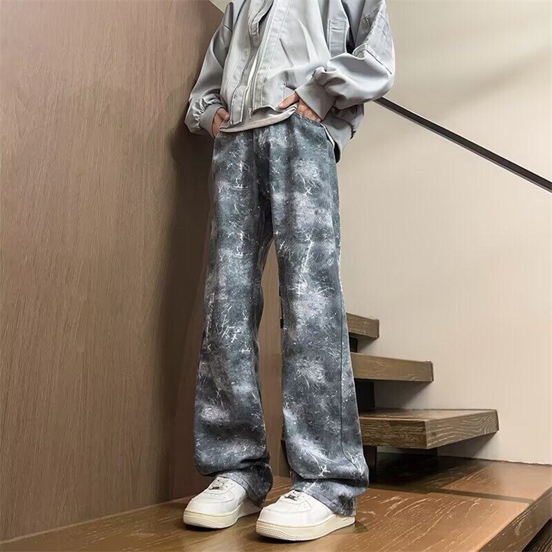 长裤微弹cleanfit雪花扎染牛仔裤男冬季2024高街纽扣潮K5936-P45,男装休闲裤,星座412-2