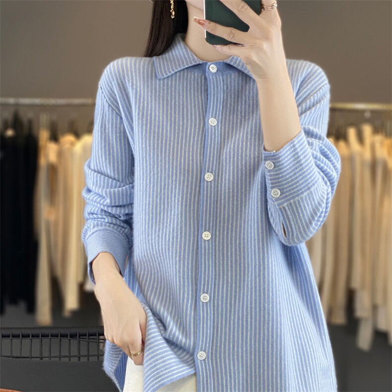 时尚百搭女士条纹衬衫 安迪绒简约休闲长袖上衣 高品质舒适面料图片