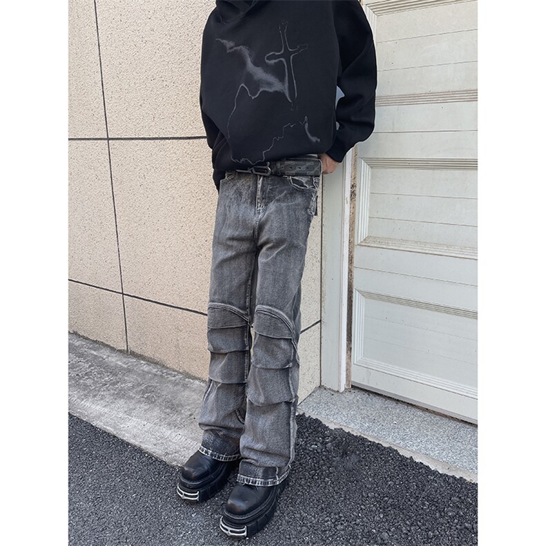 B221 美式ins高街暗黑个性拼接微喇牛仔裤 LK24155-P65 控88图片