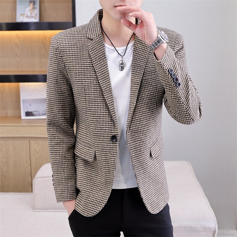 606P60秋季男士西服千鸟格小西装外套上衣修身休闲潮流帅,男装西服,星座1706