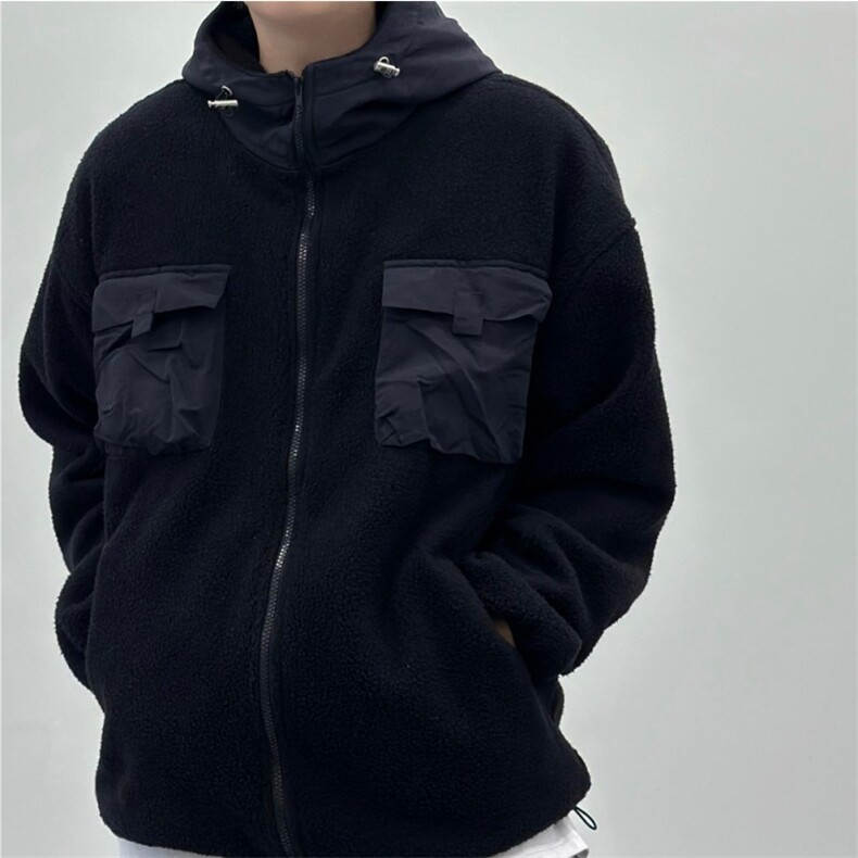 816B-WT056-P128冬季羊羔毛连帽宽松加厚外套,男装棉衣,星座816B