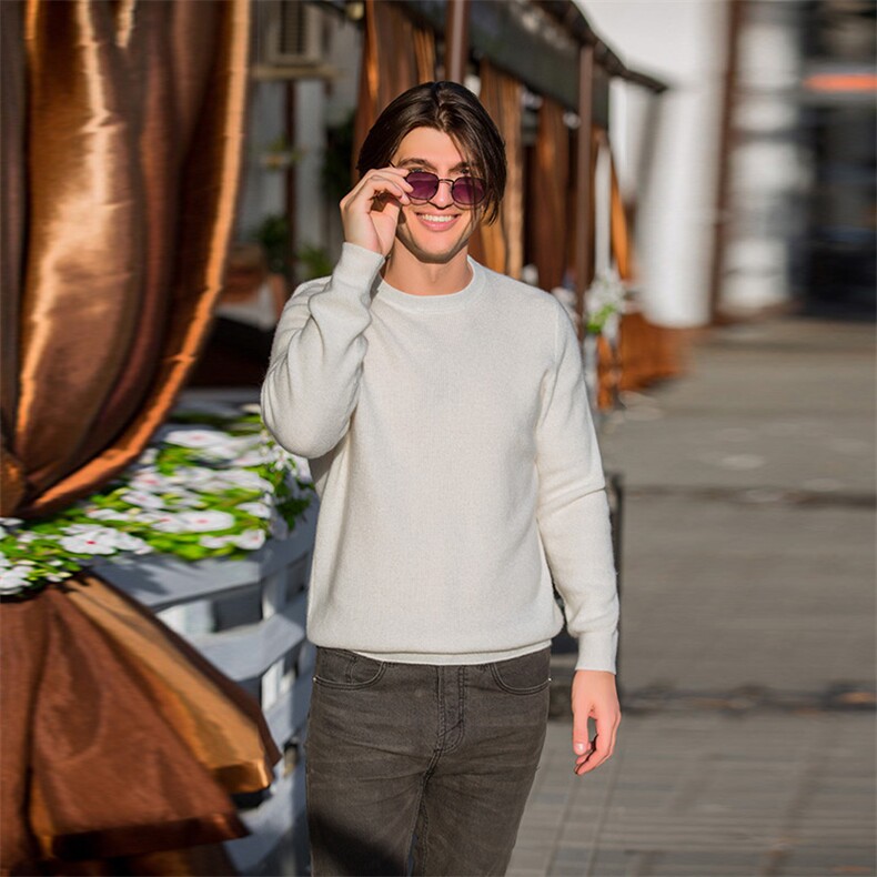 山羊绒套衫男圆领针织毛衣长袖休闲2024冬新款男装，男装羊绒套衫，美创羊绒