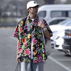 DC203男女中性风东北大花短袖衬衫衬衣外套民族风汉服团队服，男装衬衫，星座115A(原星座507）