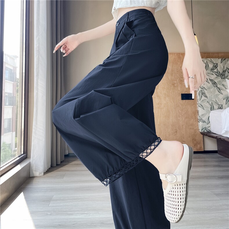 蕾丝花边勾花阔腿九分裤女2025新款宽松薄款小个子防晒休闲裤,女装休闲裤,梦白服饰厂