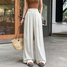 25夏高腰冰丝阔腿休闲裤女防晒防蚊薄款垂感透气加长拖地长裤，女装休闲裤，梦白服饰厂