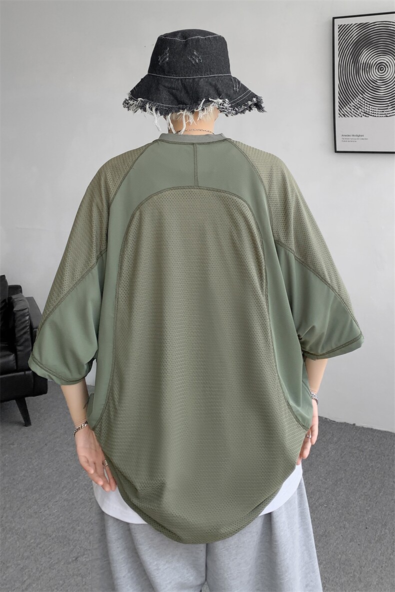 8XL-M特大码日系复古山西速干镂空拼接短袖T恤上衣男DX319P50,男装T恤,电商D206-1