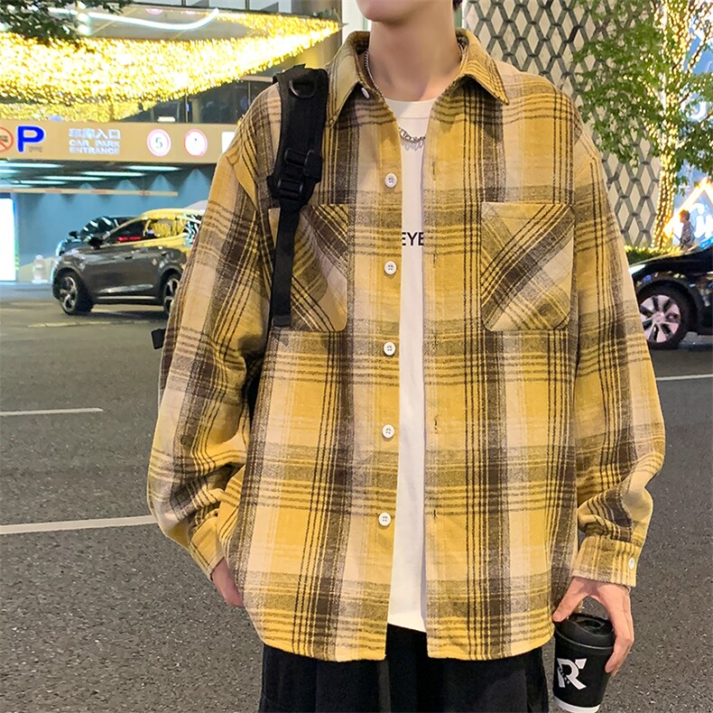 控价69港风格子衬衫宽松外套男女衬衣百搭格子外套CS2435P40,男装衬衫,电商A128
