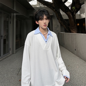 现货  双色拼接翻领V学院风百搭休闲男T恤  A071-3307-P55图片