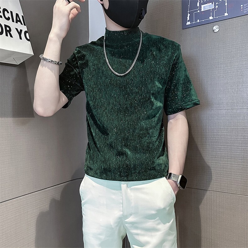 半高领T恤男短袖修身打底衫满天星烫钻社会小伙301C-DT75-P58,男装T恤,星座301C（原B323）