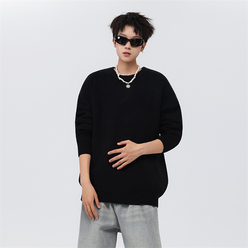 模特图YK86032-P35P45圆领纯色毛衣男秋冬款,男装针织衫/毛衣,电商A086-1