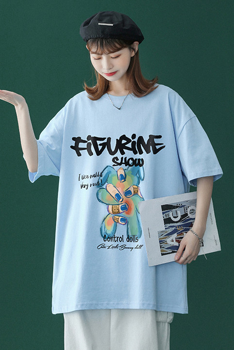 中性2023夏装青春卡通印花潮流情侣宽松短袖T恤T15P25控35,男装T恤,A247A