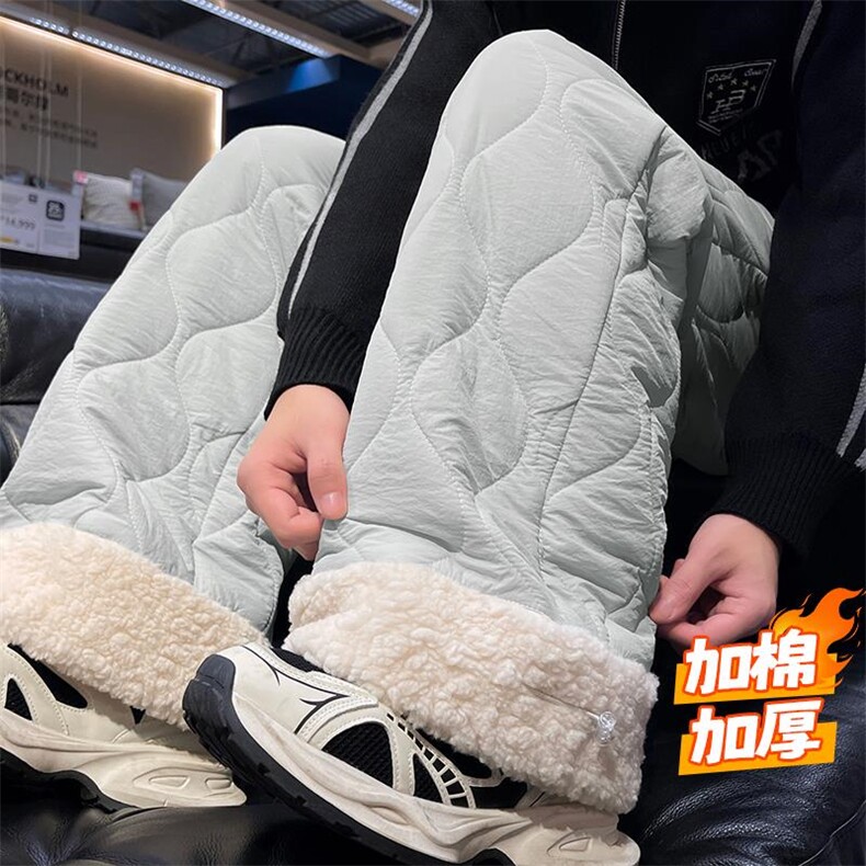 抖音男大码羊羔毛菱格复古中性阔腿棉裤K5613J加棉-特P45控78,男装棉裤,电商A001
