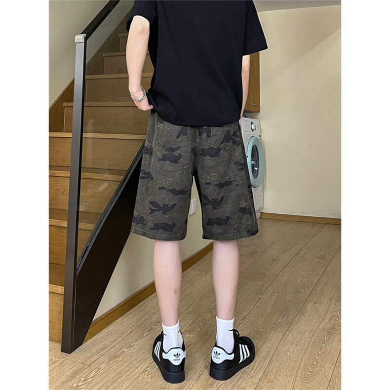 夏季复古迷彩工装宽松阔腿直筒五分休闲短裤男K5916-特P35控59,男装牛仔裤,星座205
