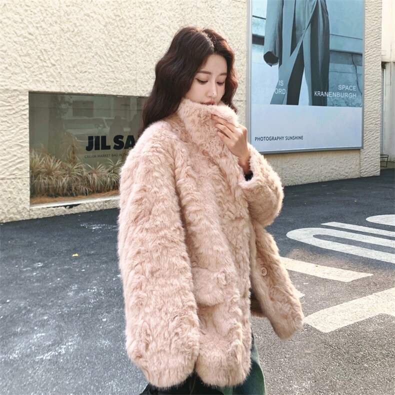 有货柔雾奶兔粉色皮毛一体外套2C151-W33-P215-K318,女装短外套,2C151