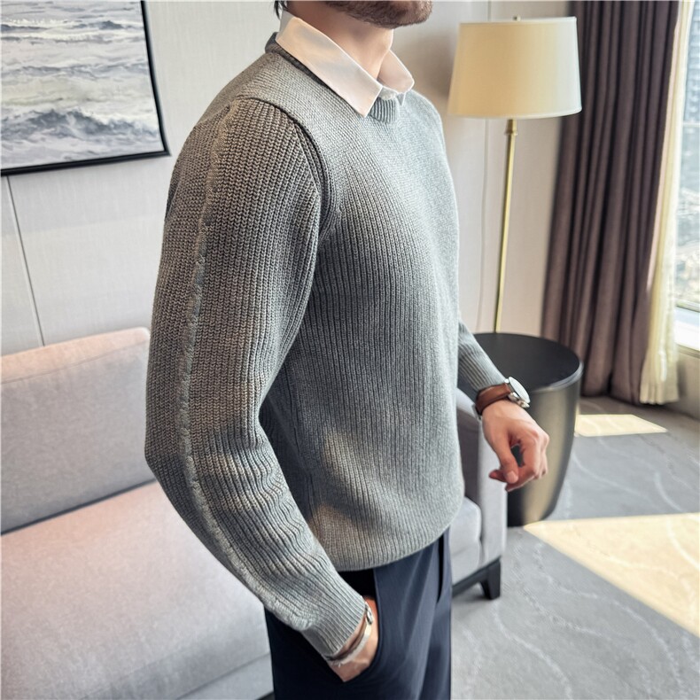 抗起球全棉纱线高品质衬衫领毛衣袖子麻花拼接假两件厚M2251-P98,男装针织衫/毛衣,电商A213