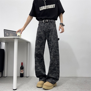 高街vibe迷彩弯刀牛仔裤显瘦垂感美式新款宽松直筒阔腿裤HG87 P42图片