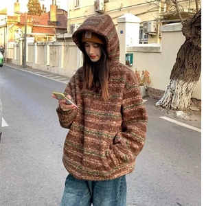 2025新款秋冬毛呢连帽卫衣男女日系潮牌宽松套头外套EBY12图片