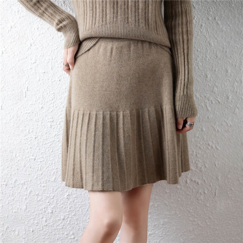 2025年秋季宽松通勤下摆元宝针时尚百搭通勤短袖裙，女装半身裙，绒汀羊绒