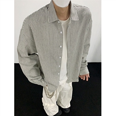美式黑白条长袖衬衫加厚版本C5889-特P28黑色2，男装衬衫，电商A094