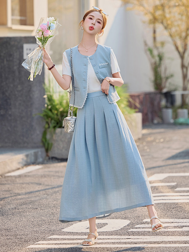 轻奢高级感穿搭套装女2025夏季减龄洋气小香风马甲裙子三件套遮肉,女装套装/套裙,慧尚依恋