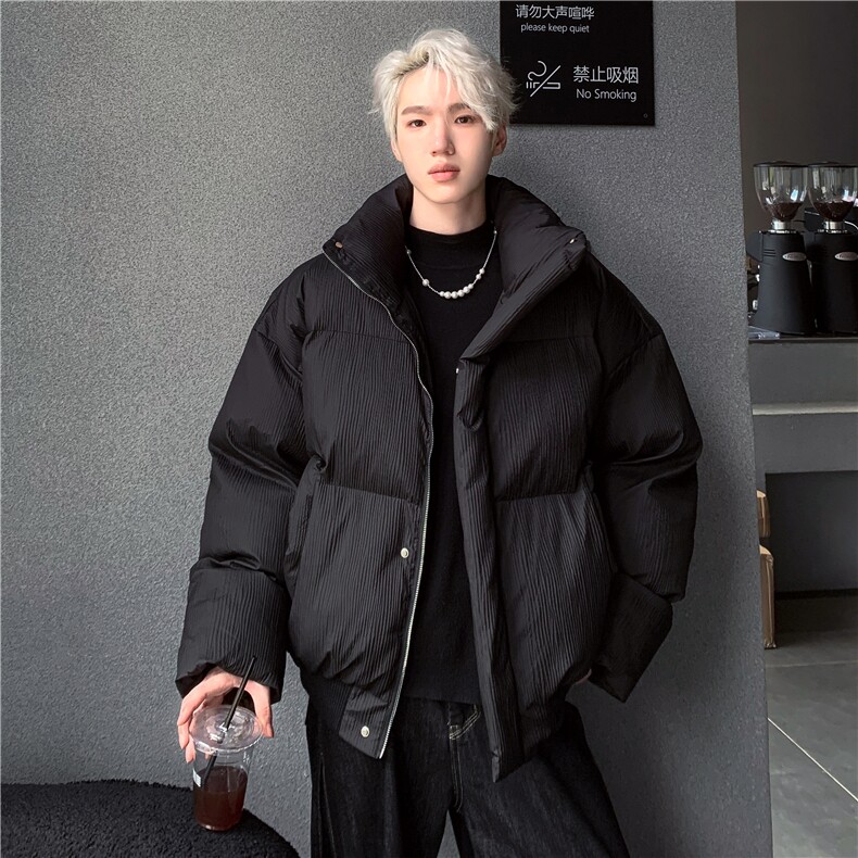 新货冬季压皱设计纯色立领棉衣男复古宽松BF保暖面包服外套my98,男装棉衣,电商C307
