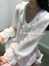 2022春夏新款韩版防晒荷叶领边小衫，其它，HL+