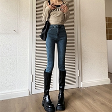 蓝色高腰弹力小脚牛仔裤女2025年新款显瘦紧身百搭九分修身铅笔裤，男装牛仔裤，星座1210-1