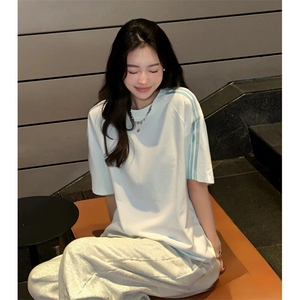 抖音得物品质二开240克宽松纯棉美式潮牌印花三条杠中性风短袖T恤图片