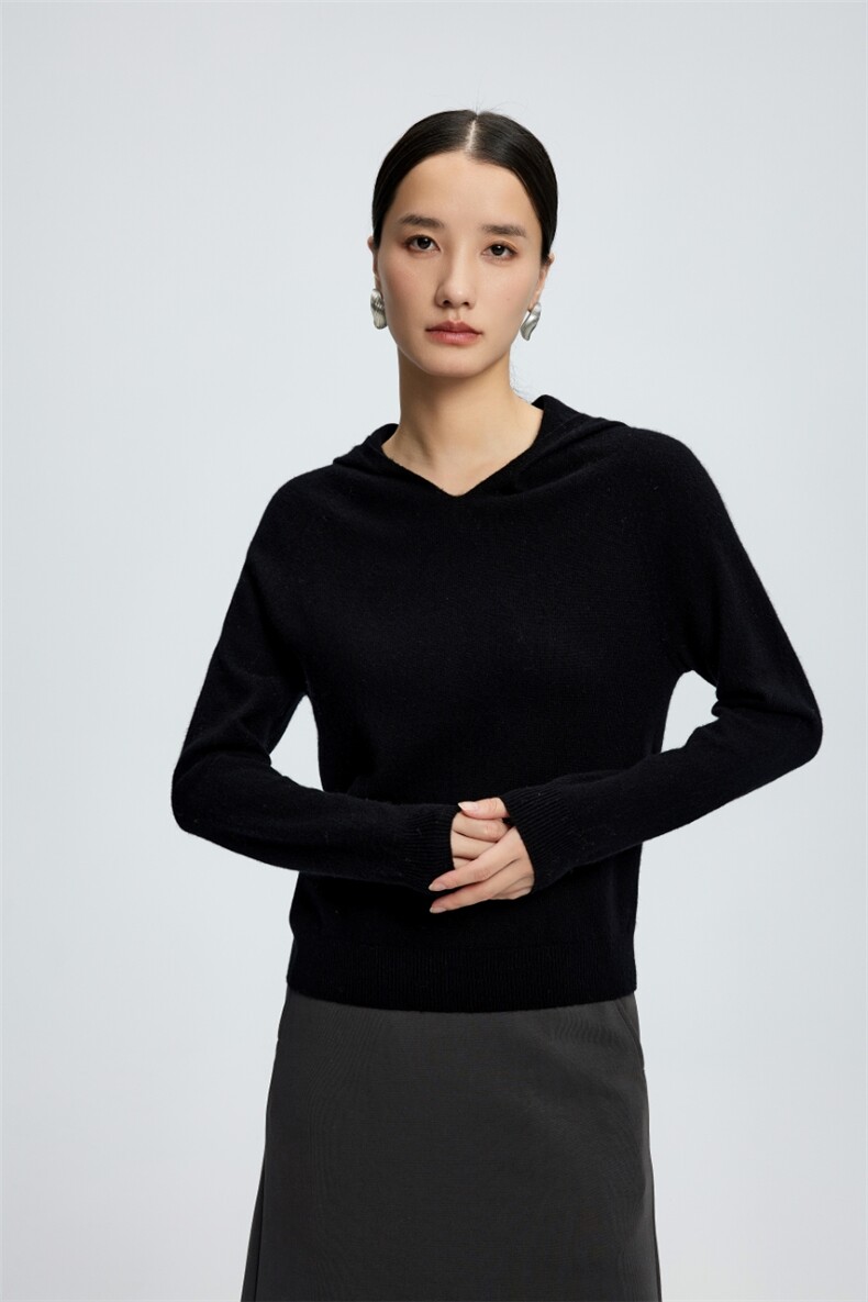 v领套头毛衣女连帽针织秋冬休闲宽松打底衫,针织衫/毛衣,玛卡隆羊绒