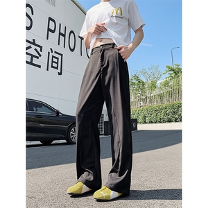 XK439-特P38夏冰丝凉感西裤美式垂感宽松微喇直筒男休闲长裤潮,夏天女生丝袜怎么搭配图片