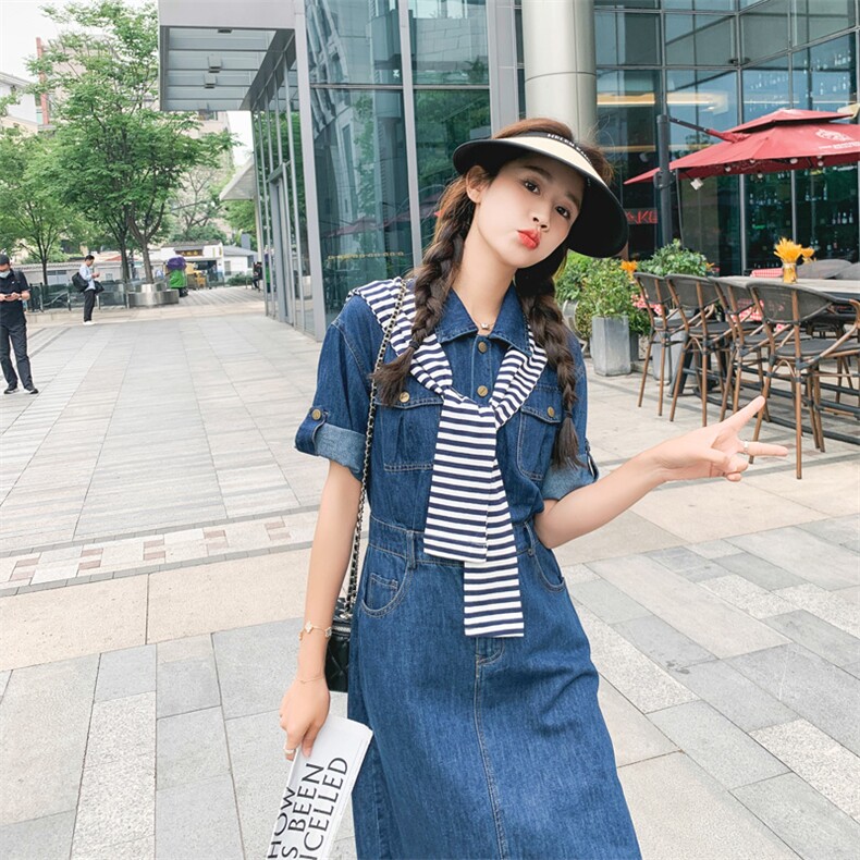 蓝色减龄polo领减龄衬衫连衣裙女2025夏季新款法式温柔风气质裙子,女装连衣裙,帛香坊
