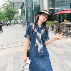 蓝色减龄polo领减龄衬衫连衣裙女2025夏季新款法式温柔风气质裙子，女装连衣裙，帛香坊
