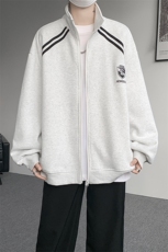 重磅条纹卫衣男开衫大码立领拼接上衣美式运动拉链外套JK5207/P65，女装短外套，电商B238