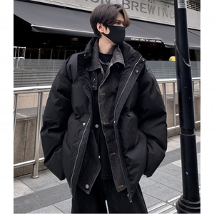 牛仔拼接棉服男款冬季假两件棉衣韩版潮流面包服外套12209-p115图片