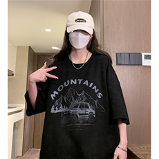 中性夏季新款麂皮绒高街印花圆领宽松短袖T恤男女半袖D288P33，男装T恤，电商A335-1（原A458）