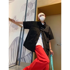 夏季短袖衬衫男女宽松潮流半袖上衣韩版衬衣美式工装休闲外套图片