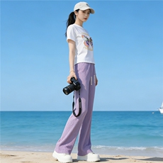 欧货时尚休闲运动套装女夏新款蝴蝶印花短袖T恤休闲卫裤两件套潮，女装套装/套裙，江南