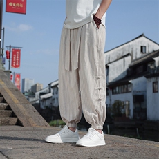 新中式夏季高品质亚麻裤风薄款棉麻盘扣束脚裤712-5-K910-P65，男装休闲裤，星座1112-5（原712-5）