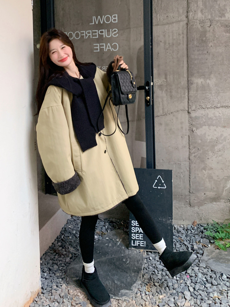 新款首上2C0281108P205K298针织帽可脱卸休闲外套,女装毛呢外套,2C028